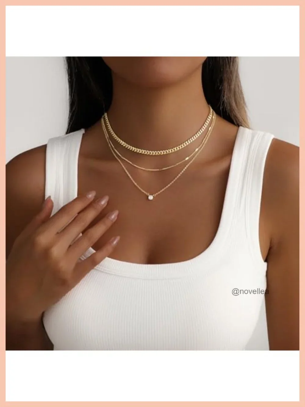3-Piece Gold Plated Layered Necklace Set with CZ Pendant, Dainty Stackable